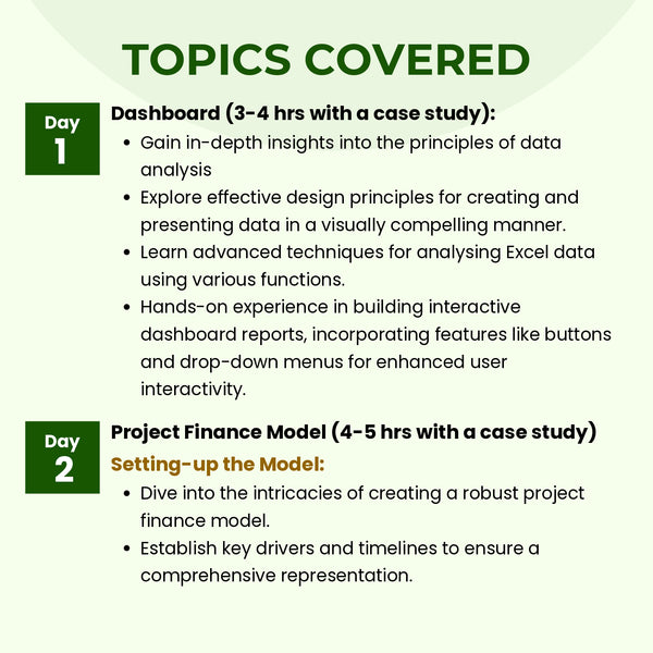 Project Finance & Dashboard Instructor Led Online Workshop